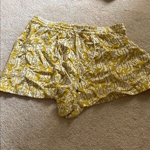 Anthropologie Elevenses Yellow Embroidery Pull On Shorts Size XL